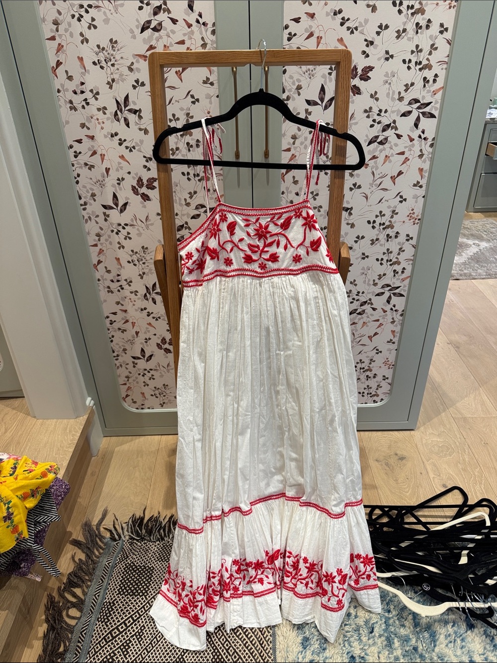 THE GREAT. White dress w/ Red Trim